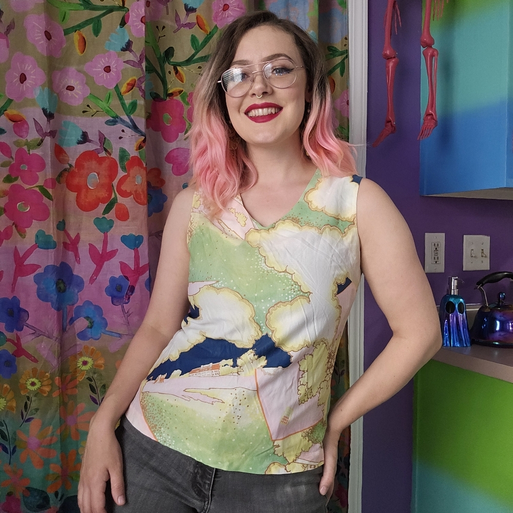Vintage 60's Funky Landscape Retro Sleeveless Top (Peter Max Inspired) - Picture 7 of 8